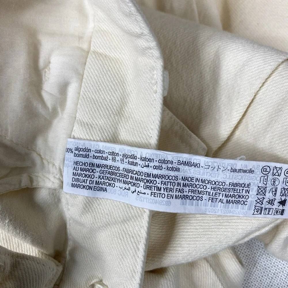 ZARA Women Jeans Sz S High Waisted Baggy Loose Fit Wide Leg Cargo Pants Beige - Picture 10 of 11